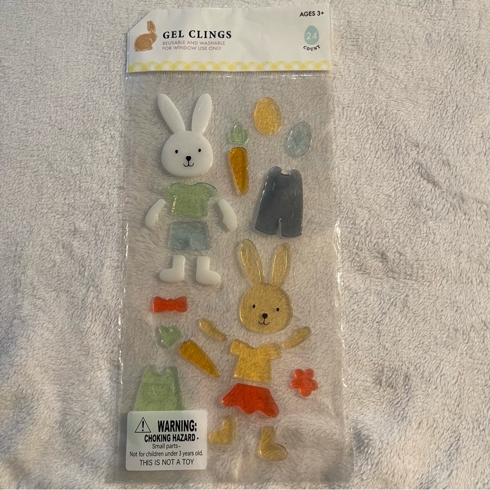 Window Gel Clings Easter Bunny Dress Up Reusable and Washable for Windows Only